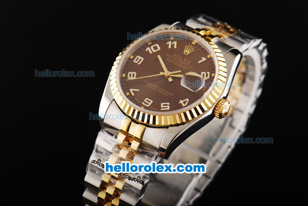 Rolex Datejust Swiss ETA 2836 Automatic Movement Two Tone with White Numeral Markers and Brown Dial - Click Image to Close
